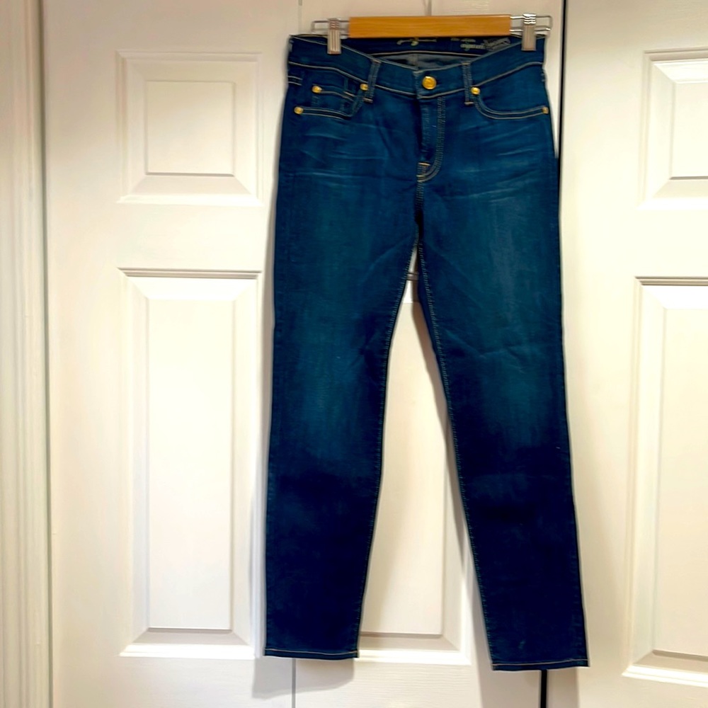 7 for all man king blue denim ankle length capris